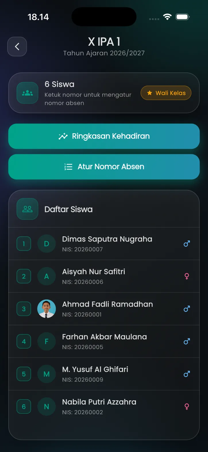 Tampilan pengelolaan kelas di aplikasi School Hub